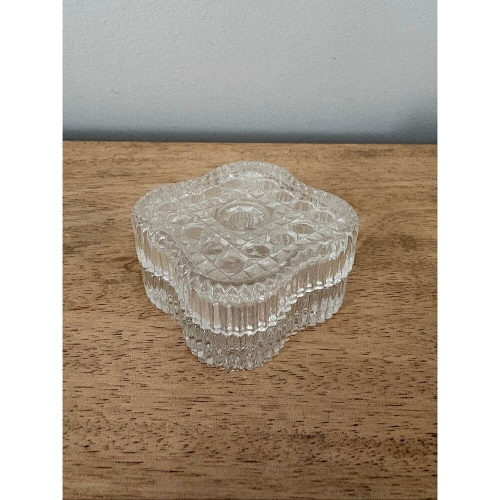 Vintage Borgonovo Pressed Glass Square Button & Cane Covered Trinket Dish